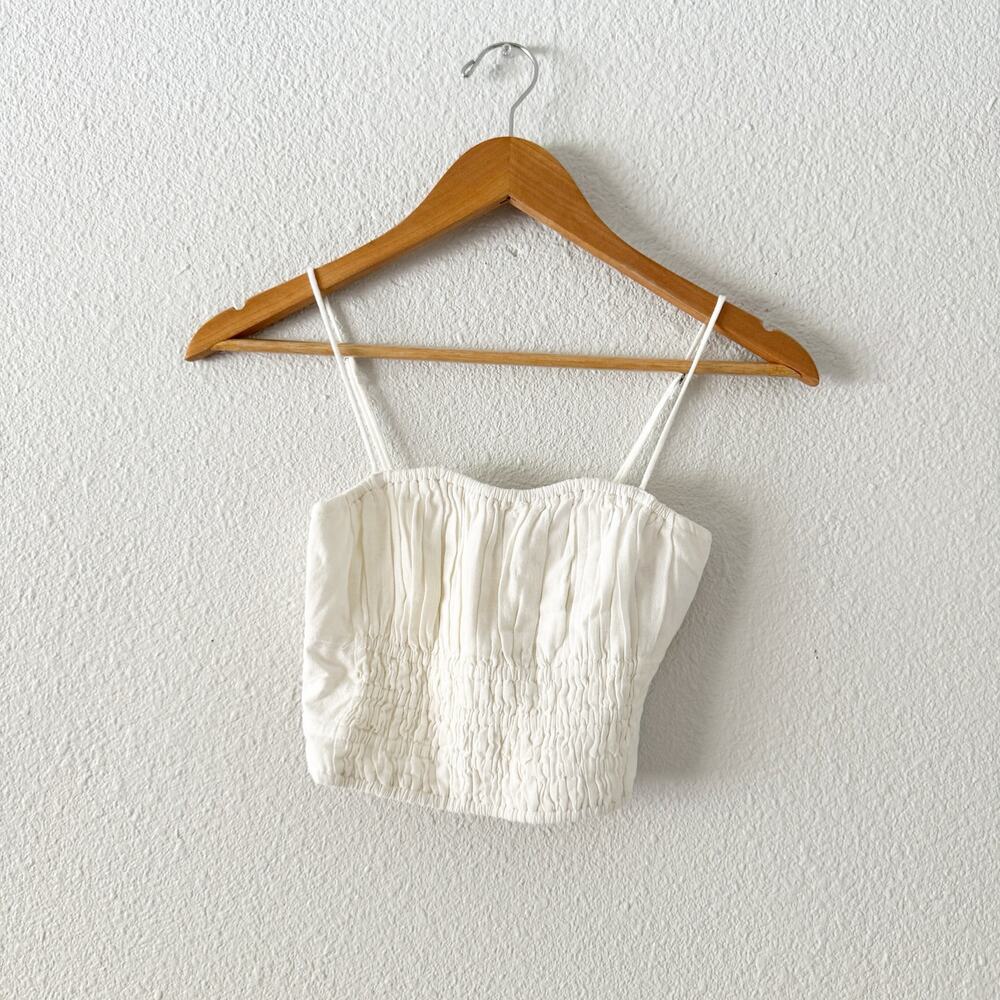 Abercrombie & Fitch White Smocked Cropped Cami